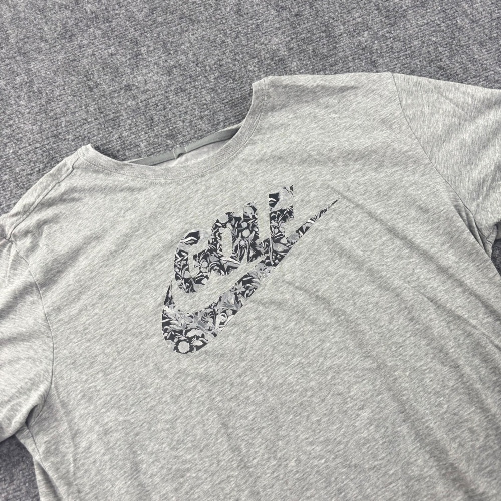 Nike Golf T-Shirt Large Gray Floral Swoosh Short Sleeve Modern Fit Dri-Fit Mens
